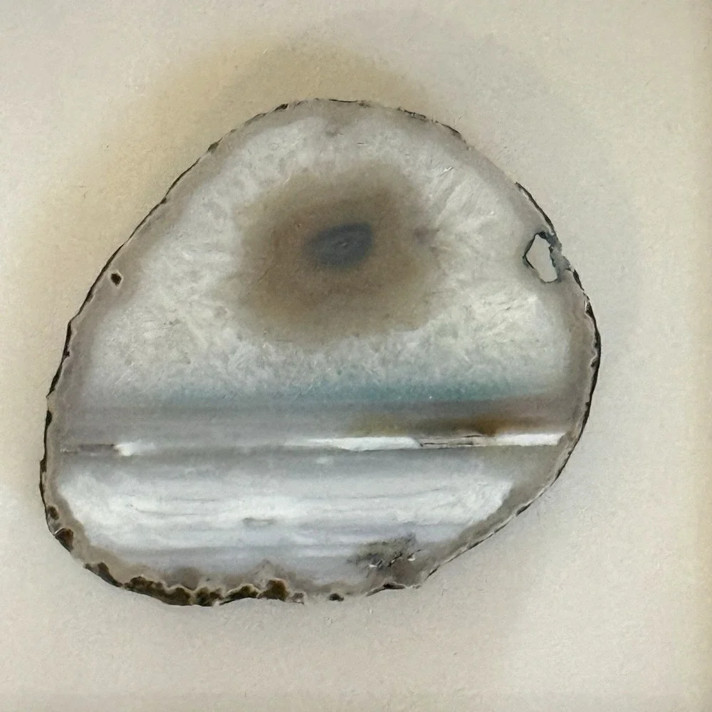 Z Gallerie Peacock Geode Wall Art Natural Stone Shadow Box 18x18 Silver